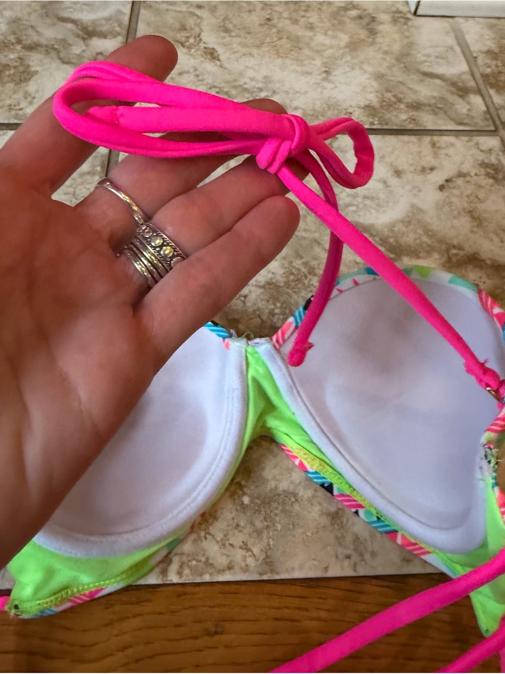 Vibrant Neon Geometric Push-Up Bikini Top - Picture 6 of 9
